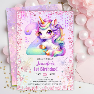 Invitation Fête d'anniversaire magique Licorne 2 ans pour fil