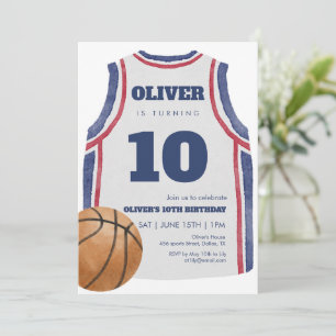 Invitation Fête d'anniversaire maillot de basket Navy aquarel