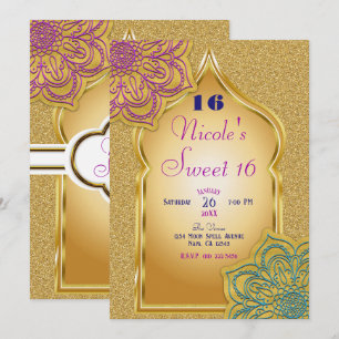 Invitation Fête d'anniversaire mandala étincelant or Nuits ar