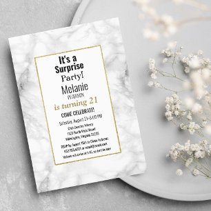 Invitation Fête d'anniversaire marbre noir blanc or paillette