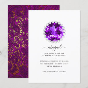 Invitation Fête d'anniversaire Mardi Gras violet et or