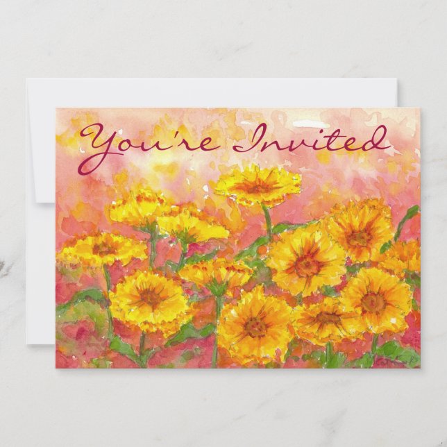 Invitation Fête d'anniversaire Marigold jaune Aquarelle Fleur (Devant)