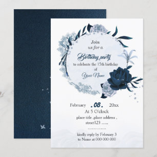 Invitation fête d'anniversaire marine et bleu poussiéreux