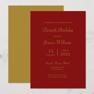 Invitation Fête d'anniversaire Maron & Gold