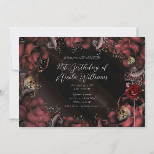 Invitation Fête d'anniversaire Marron Rouge Rouille Roses et 
