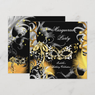 Invitation Fête d'anniversaire Mascarade Masque Sauvage Noir 
