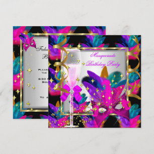 Invitation Fête d'anniversaire Mascarade Rose Violet Bleu Can