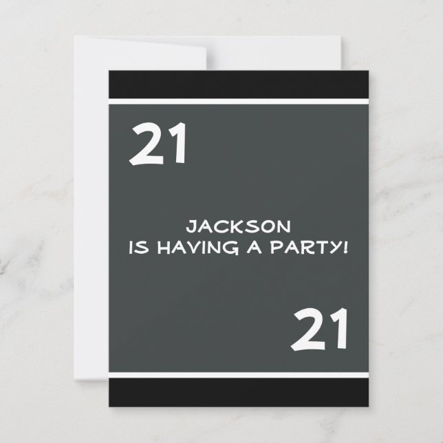 Invitation Fête d'anniversaire masculine 21e anniversaire gri (Devant)