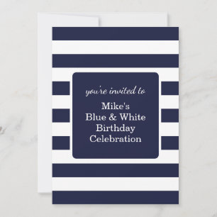 Invitation Fête d'anniversaire masculine bleu et blanc