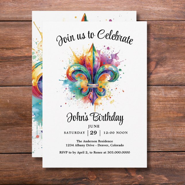 Invitation Fête d'anniversaire masculine Mardi Gras (Créateur téléchargé)