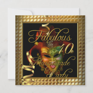 Invitation Fête d'anniversaire Masquerade Fabulous 40 Or Noir