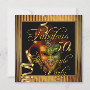 Invitation Fête d'anniversaire Masquerade Fabulous 50 Or Noir