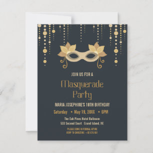 Invitation Fête d'anniversaire Masquerade moderne