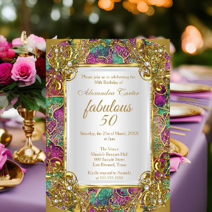 Invitation Fête d'anniversaire merveilleux 50 ans perle dorée