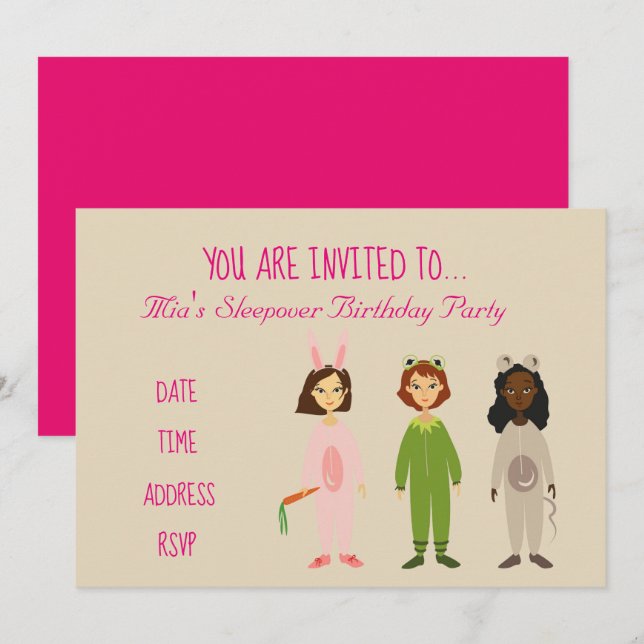 Invitation Fête d'anniversaire mignonne de sleepover (Devant / Derrière)