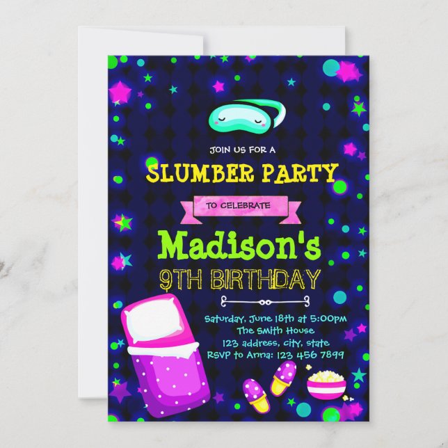 Invitation fête d'anniversaire mignonne et brillan (Devant)