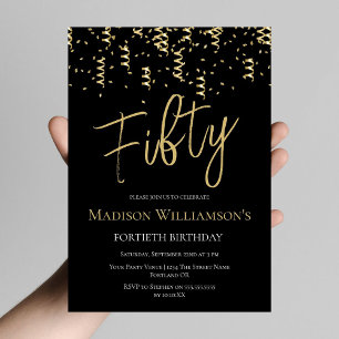 Invitation Fête d'anniversaire minimale cinquante ans Black &