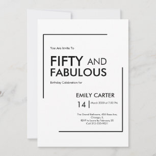 Invitation Fête d'anniversaire minimale cinquante et fabuleus