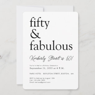Invitation Fête d'anniversaire minimale cinquante et fabuleus