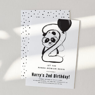 Invitation Fête d'anniversaire minimale Panda noir et blanc 2