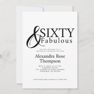 Invitation Fête d'anniversaire minimale soixante et fabuleuse