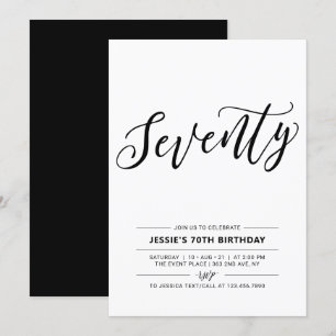 Invitation Fête d'anniversaire minimaliste 70 ans Noir & Blan