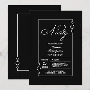 Invitation Fête d'anniversaire minimaliste moderne Black 90th