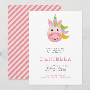 Invitation Fête d'anniversaire minimaliste Rainbow Unicorn Gi