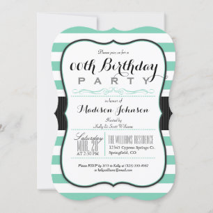 Invitation Fête d'anniversaire Mint Green & White Stripes