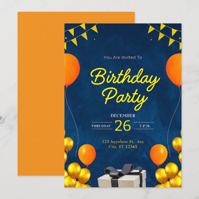 Invitation Fête d'anniversaire moderne (Devant / Derrière)