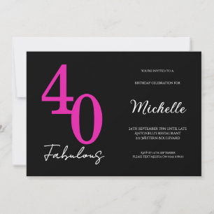 Invitation Fête d'anniversaire moderne 40 et fabuleux 40 ans