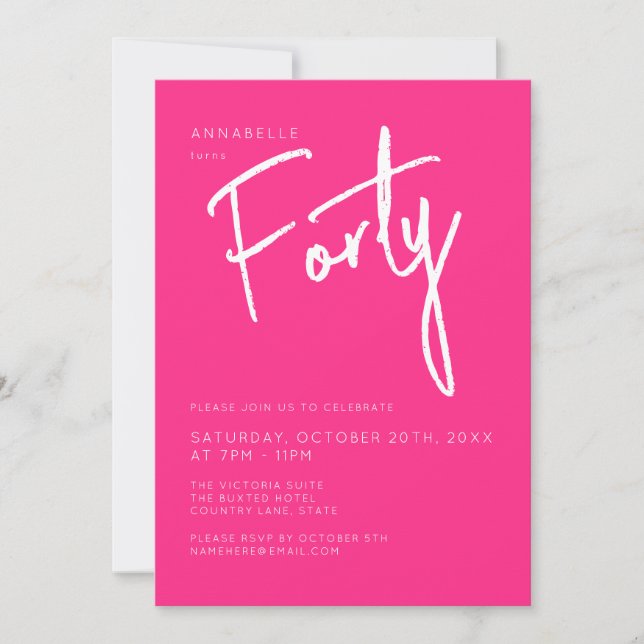 Invitation Fête d'anniversaire moderne 40ème Trente Trentième (Devant)