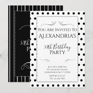 Invitation Fête d'anniversaire moderne 50 ans noir et blanc