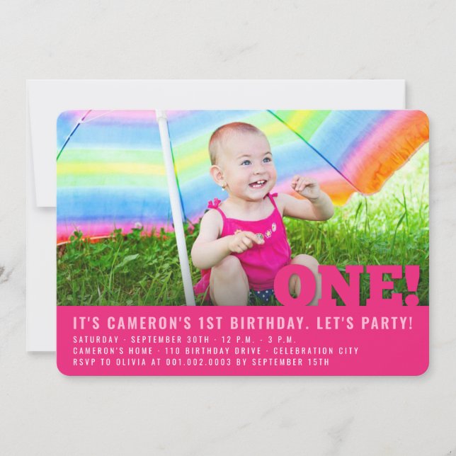 Invitation Fête d'anniversaire moderne Big ONE Baby Girl Firs (Devant)