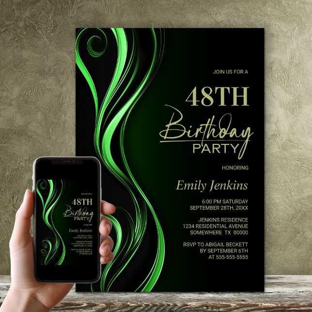 Invitation Fête d'anniversaire moderne Black Green (Créateur téléchargé)