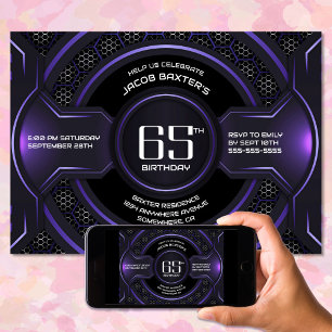 Invitation Fête d'anniversaire moderne Black Purple 65e