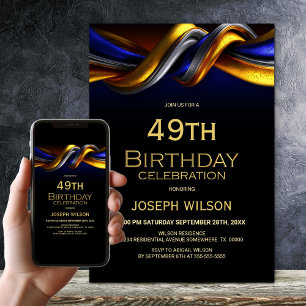 Invitation Fête d'anniversaire moderne bleu et or pour tout â