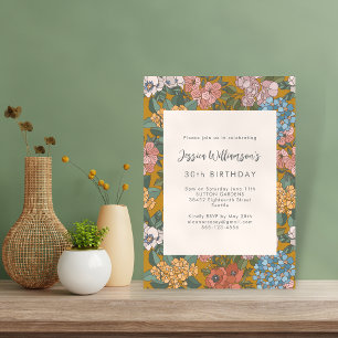 Invitation Fête d'anniversaire moderne boho floral jaune mout