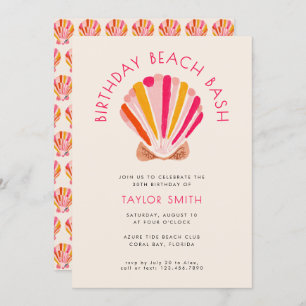Invitation Fête d'anniversaire moderne Bold Beach Summer Shel