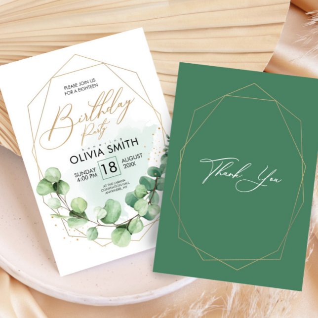 Invitation Fête d'Anniversaire moderne Eucalyptus verdure (Modern Happy Birthday Party Eucalyptus Greenery Invitation, 18th Birthday)