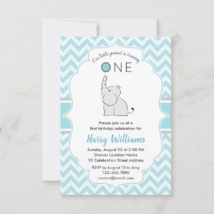 Invitation Fête d'anniversaire moderne mignonne éléphant bleu