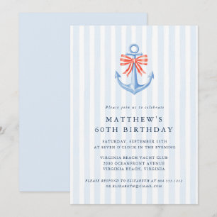 Invitation Fête d'anniversaire moderne nautique ancre côtière