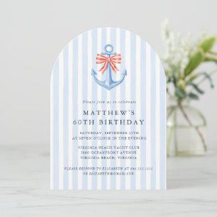 Invitation Fête d'anniversaire moderne nautique ancre côtière