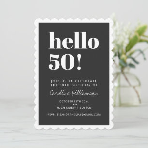 Invitation Fête d'anniversaire moderne noir blanc 50ème coqui
