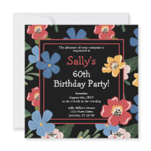 Fête d'anniversaire moderne noir coloré Floral 60e