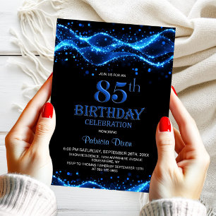 Invitation Fête d'anniversaire moderne Noir et Bleu 85e