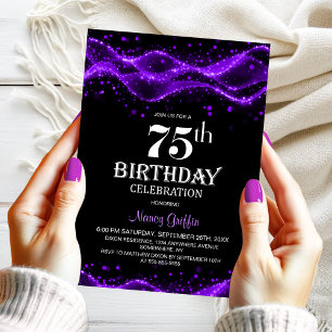 Invitation Fête d'anniversaire moderne Noir et violet 75e