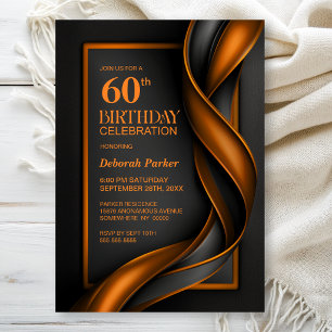 Invitation Fête d'anniversaire moderne noire et orange pour 6