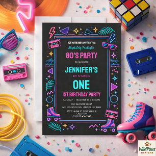 Invitation Fête d'anniversaire Moderne Rétro Néon des années 