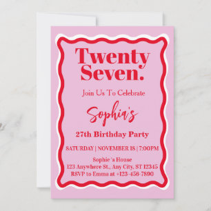 Invitation Fête d'anniversaire moderne rose courbe rouge 27 a
